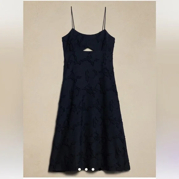 Banana Republic Floral Jacquard Cutout Midi Dress - Preppy Navy - 12 - Picture 4 of 10